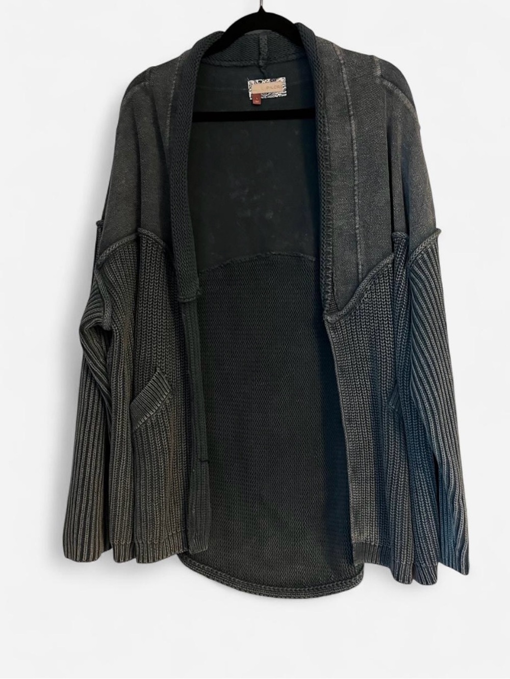 Pilcro distressed denim color Open-Front Ribbed Cardigan